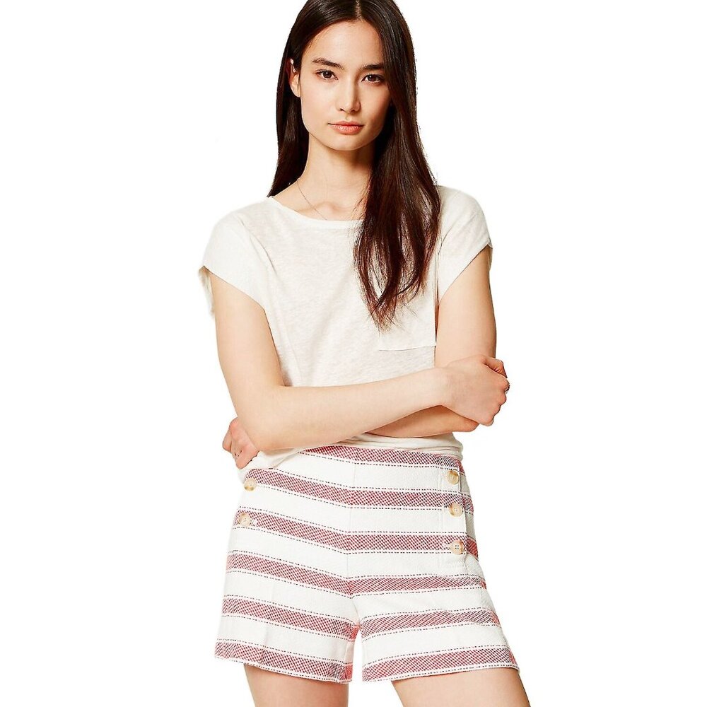 NWT LOFT Red Striped Woven Sailor Riviera Woven Shorts 10 Womens Medium New